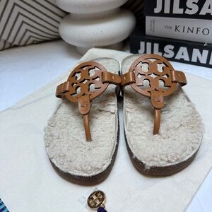 Tory Burch Miller Cloud Shearling Sandals in Corn/ Caramel